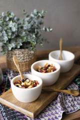Stone Serving Bowls with Mango Spoons & Stand