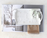 Stoneware Tray w/ Deer, Snowflakes & Trees, Reactive Glaze