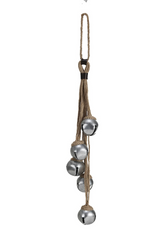 Jute Rope Door Hanger w/ 5 Jingle Bells, Silver Finish