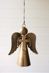 Antique Brass Angel Door Hanger Holding Cross