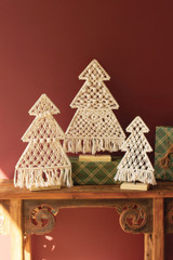 Macrame Christmas Tree on Wood Base-Medium 
