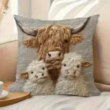 Faux Yarn Highlander Cow Trio Pillow Cover