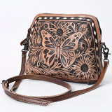 Leather Hand-Tooled Crossbody Butterfly Bag