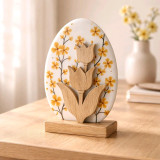Wooden Egg W/Wood Flower Print