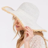 Sunchaser White Frayed Floppy Straw Hat