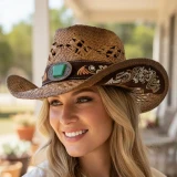 Sierra Verde Taupe Vintage Straw Cowgirl Hat