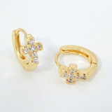 14k Gold White Gold Dipped CZ Cross Huggies Earrings