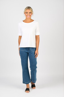 Vassalli Boat Neck Top - White