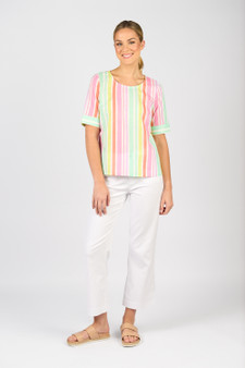 Vassalli Round Neck Top with Elbow Length Sleeve - Cabana