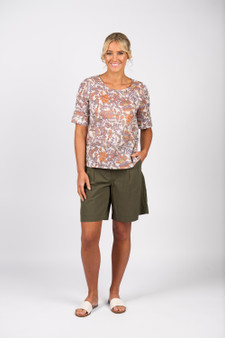 Vassalli Round Neck Top with Elbow Length Sleeve - Tuscany