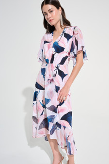 Joseph Ribkoff  Silky Knit and Chiffon Floral Print Fit and Flare Dress