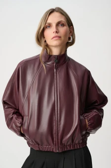 Joseph Ribkoff Leatherette Mock-Neck Bomber Jacket
