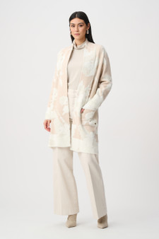 Joseph Ribkoff Abstract Jacquard Sweater Knit Long Cardigan