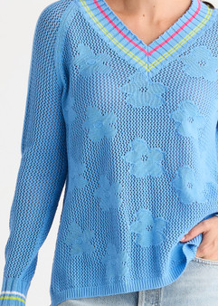 Z & P Floral Pointelle Vee - Cornflower