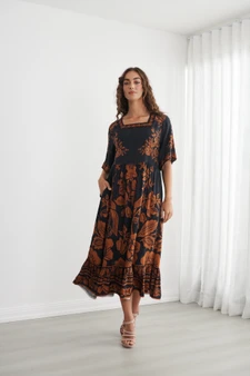 Caju Print Square Neck Dress