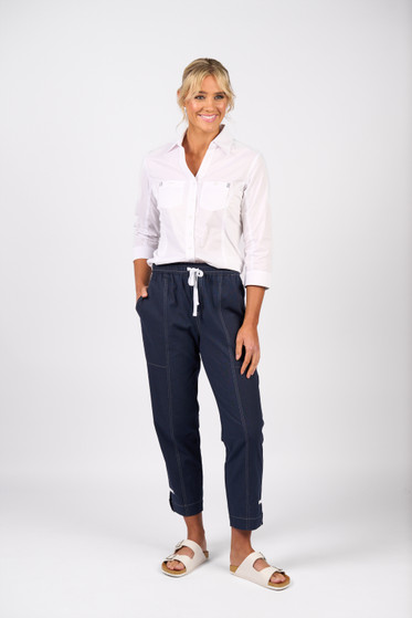 Vassalli Relaxed Leg Ankle Grazer Pant with Contrast Trim and Stitching - Ink Vassalli Relaxed Leg Ankle Grazer Pant with Contrast Trim and Stitching - Ink