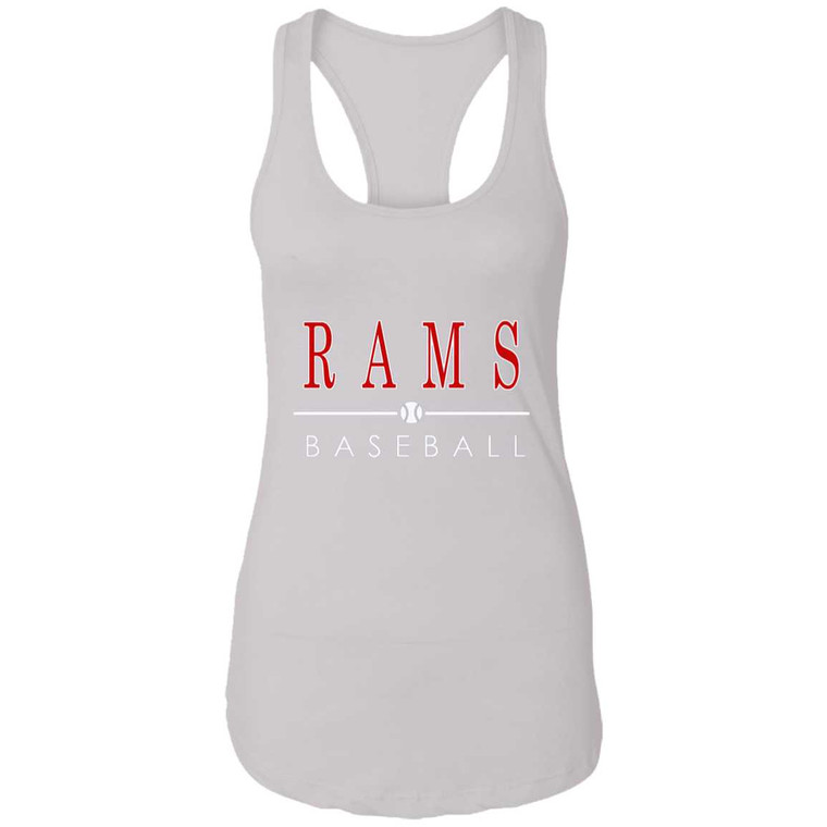 BASEBALL | Ladies' RAMS Baseball Century Sports Racerback Tank - Red Logo in 12 Team Colors | Mascots, Etc.
