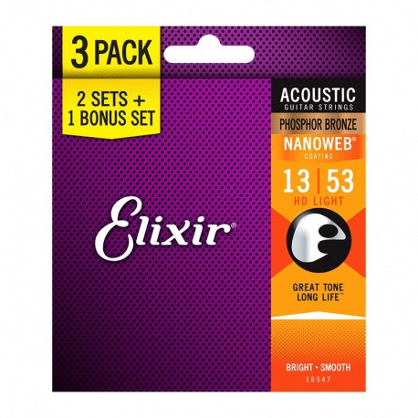 Elixir Nano Phosphor Bronze 13-53 Triple Pack