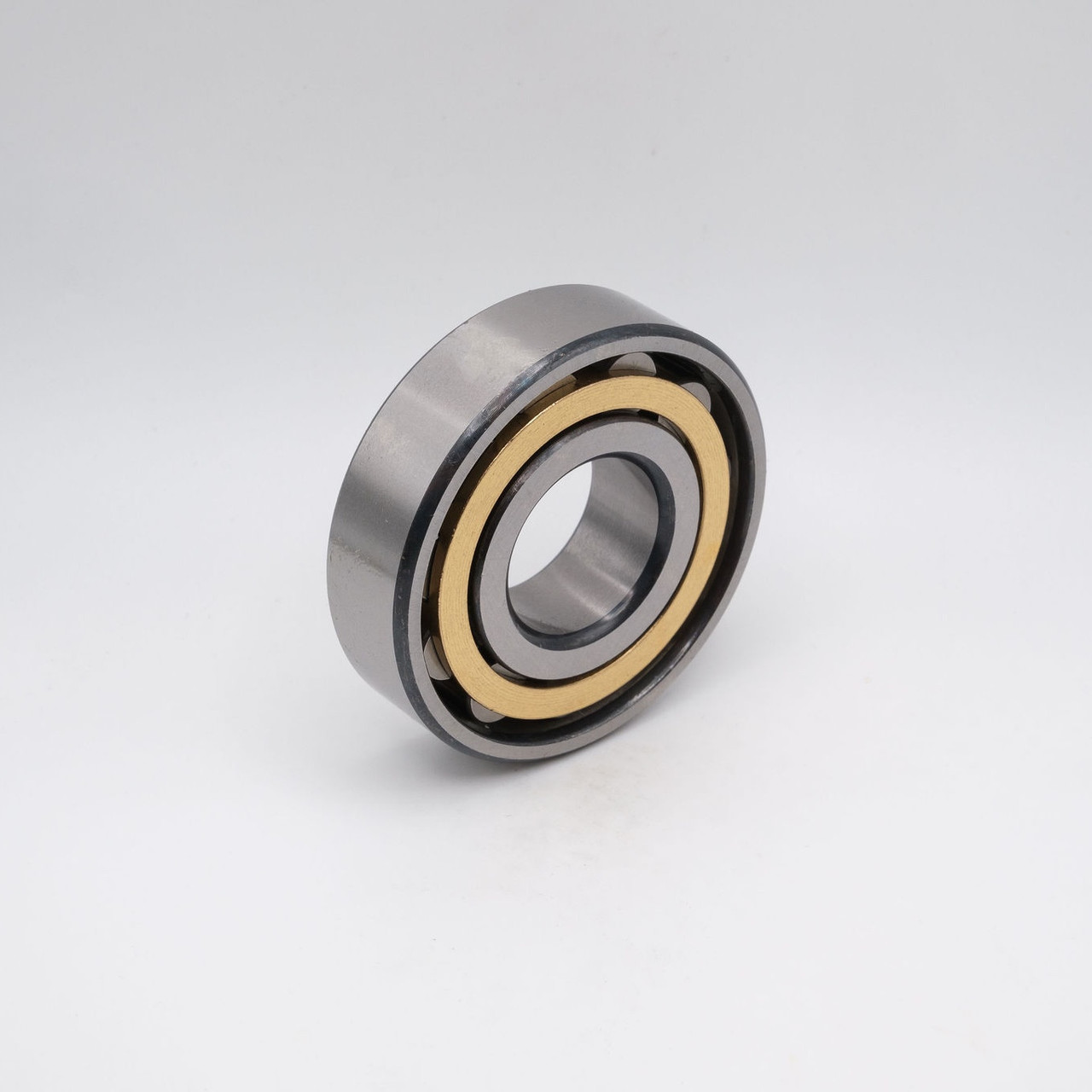 N205EM Cylindrical Roller Bearing Brass Cage 25x52x15 Angled View