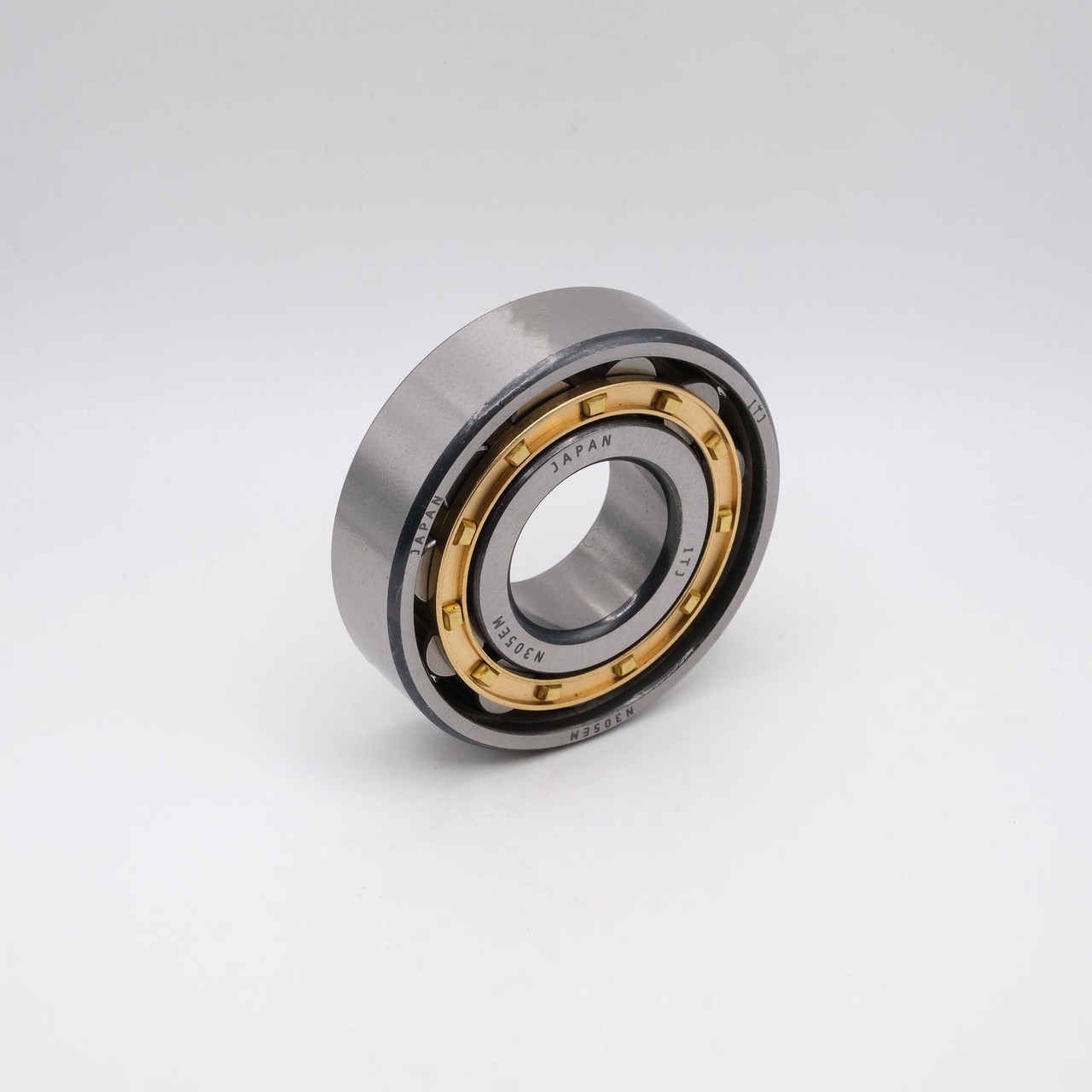 N305EM Cylindrical Roller Bearing Brass Cage 25x62x17mm Front Left Angled View