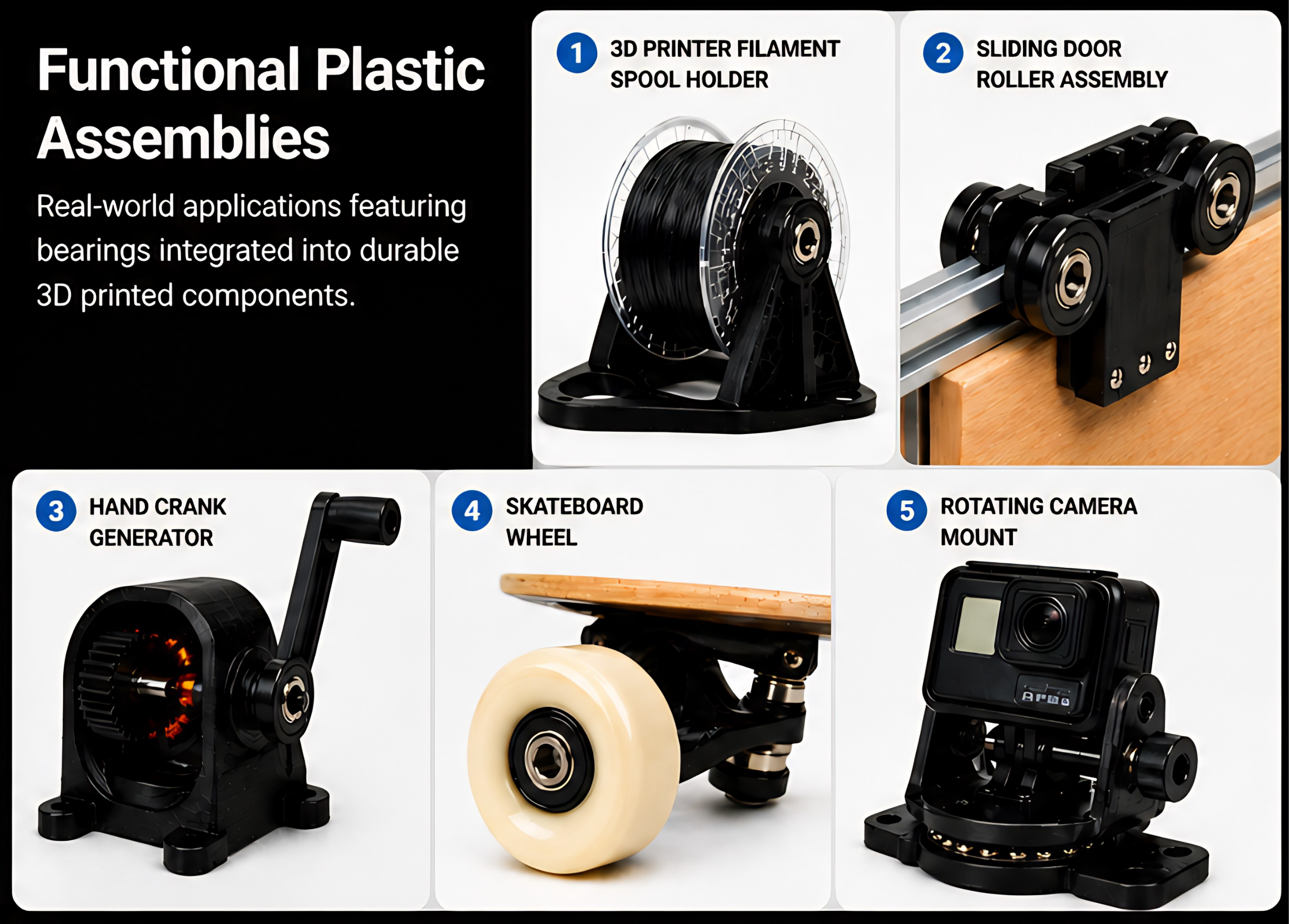 Finished plastic roller and sprocket housing