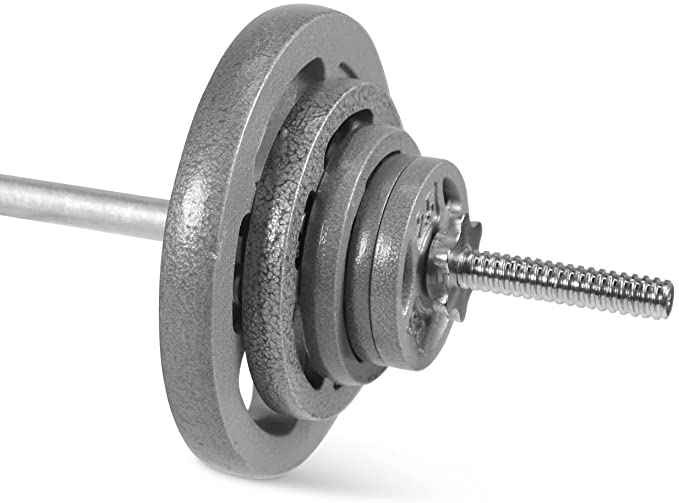 CAP Barbell 105 LB Adjustable Barbell Weight Set with 72-Inch Threaded Chrome Straight Bar Handle, Strength Training for Home Gym Weight Lifting, Gray Grip Plate Sets