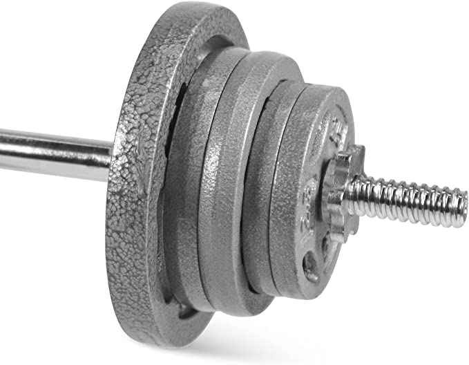 CAP Barbell 60LB Adjustable Barbell Weight Set with 47-Inch Threaded Chrome Knurled EZ Curl, Strength Training for Home Gym Weight Lifting, Gray Grip Plate Sets