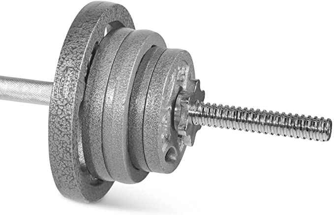 CAP Barbell 62 LB Adjustable Barbell Weight Set with 60-Inch Threaded Chrome Straight Bar Handle, Strength Training for Home Gym Weight Lifting, Gray Grip Plate Sets