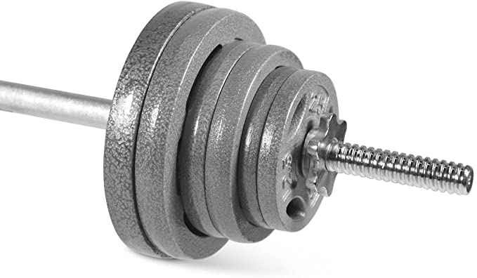 CAP Barbell 85 LB Adjustable Barbell Weight Set with 72-Inch Threaded Chrome Straight Bar Handle, Strength Training for Home Gym Weight Lifting, Gray Grip Plate Sets