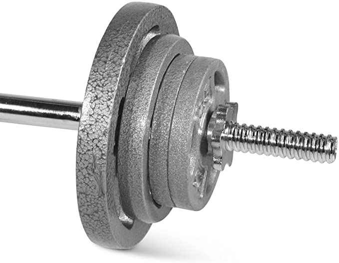 CAP Barbell 50LB Adjustable Barbell Weight Set with 47-Inch Threaded Chrome Knurled EZ Curl, Strength Training for Home Gym Weight Lifting, Gray Grip Plate Sets