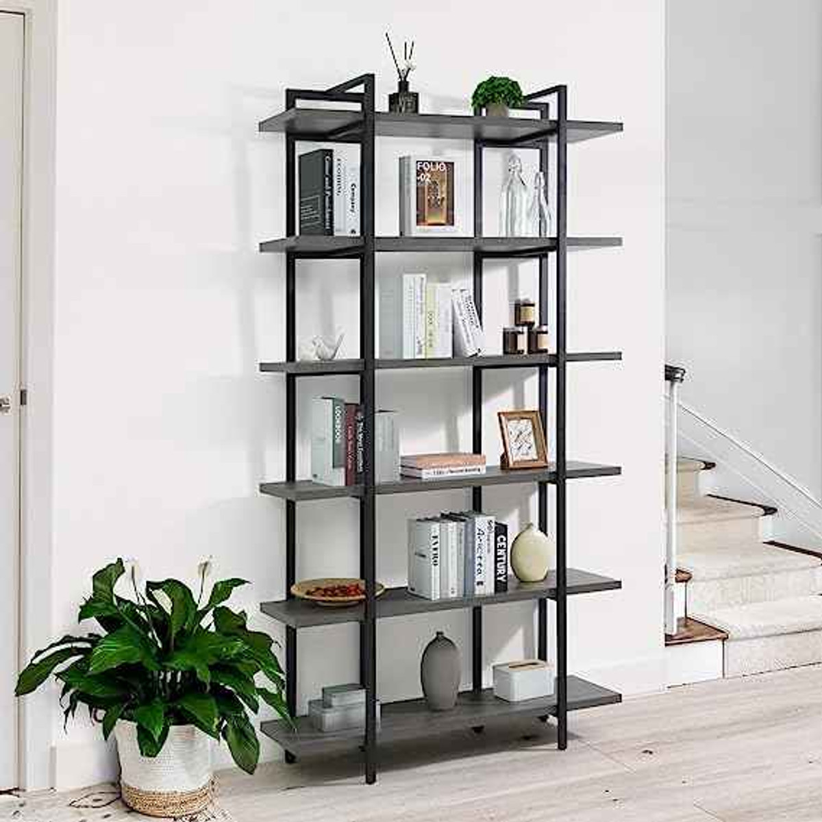 86" Height Vintage Industrial Bookcase, 5-Tier / 6-Tier
