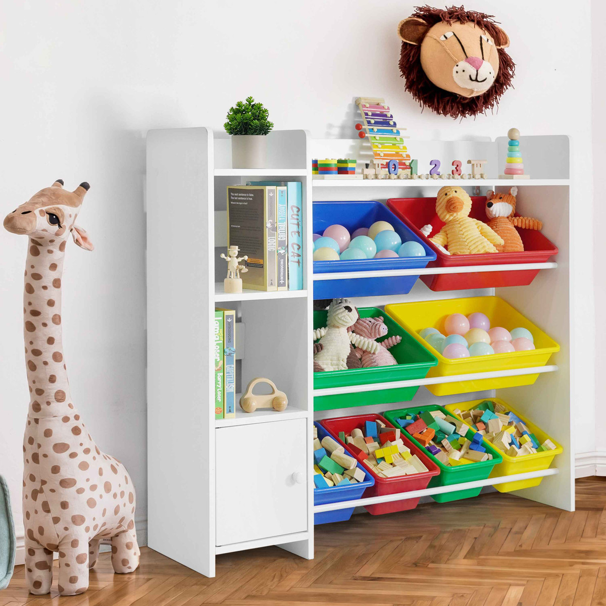 Toy Organizer with 8 Plastic Bins