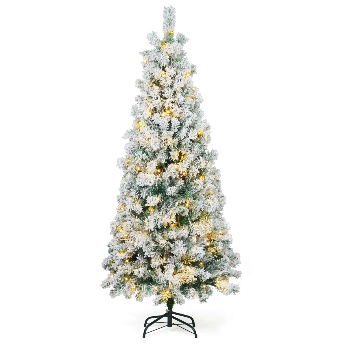 Pre-lit Artificial Snow Flocked Christmas Pencil Tree, 4.5ft / 6ft / 7.5ft