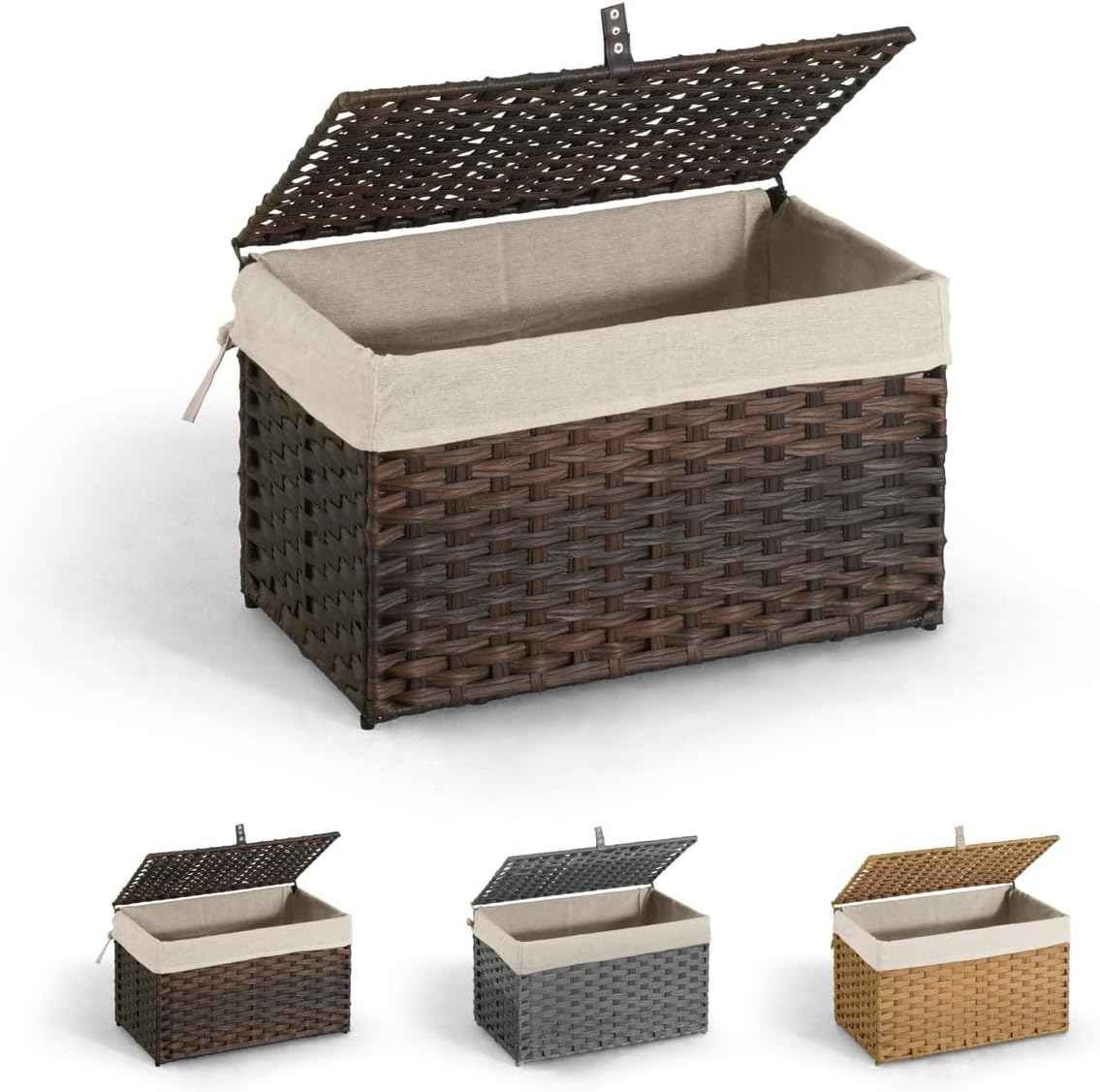 Handwoven Storage Basket w/Lid and Handles, Multiple Options