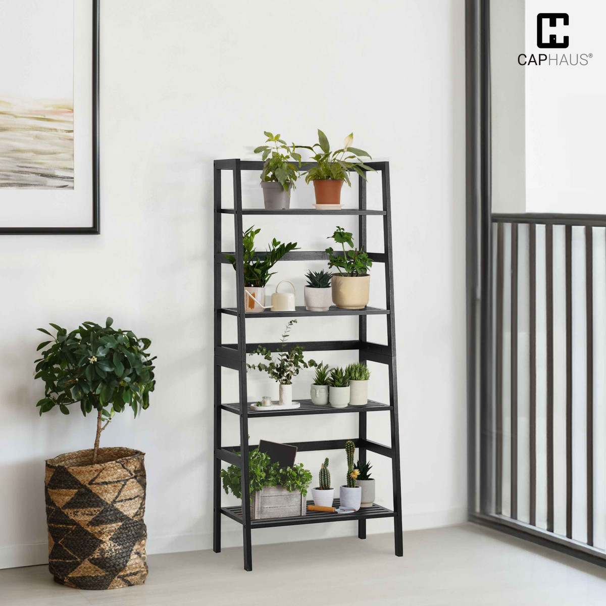 4-Tier Bamboo Open Storage Ladder Shelf, 3 Colors