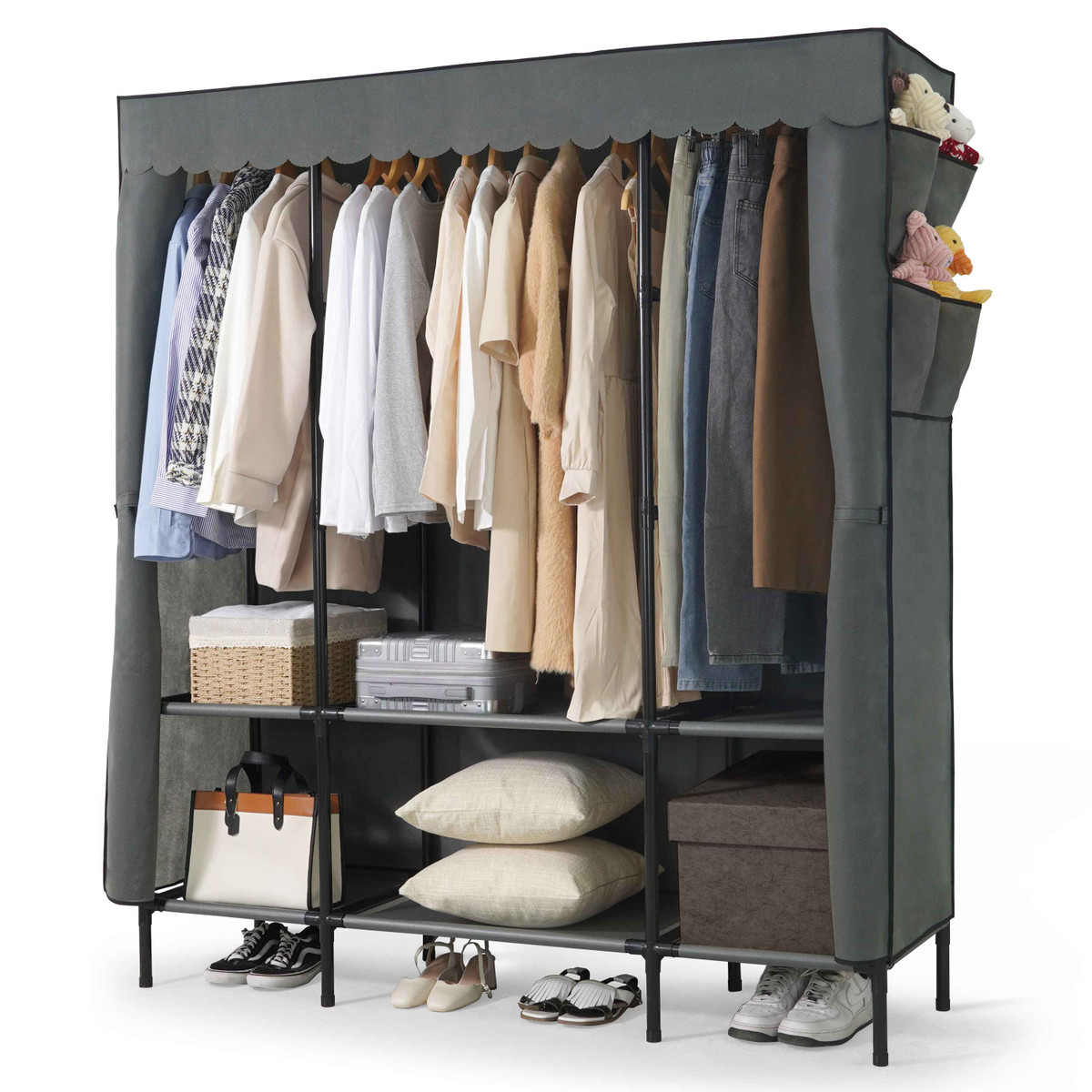 Heavy Duty 61/67-Inch 25MM Steel Clothing Rack with Cover