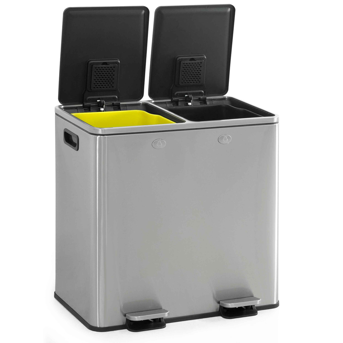 Dual Trash Can with Double Lids and 2 Compartment, 25L+25L (2 x 6.6 Gallon)