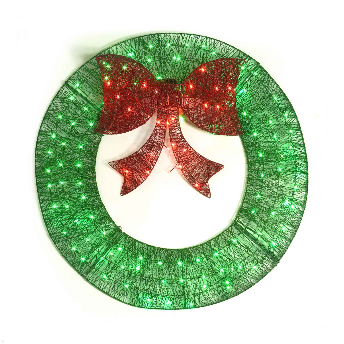 36” Lighted Metal Christmas Wreath, 3 FT Foldable Christmas Reef with 120 LED Lights