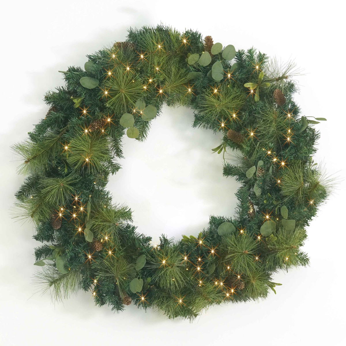 Lighted Christmas Eucalyptus & Pine Wreath, Pre-lit Artificial Door Wreath for Xmas