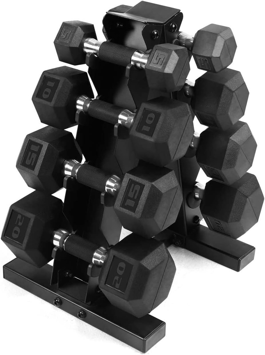 5-20 LB Rubber-Coated Hex Dumbbell Set with Non-Slip Grip Handle, Dumbbells Only or with Rack 5-20 LB Rubber-Coated Hex Dumbbell Set with Non-Slip Grip Handle, Dumbbells Only or with Rack