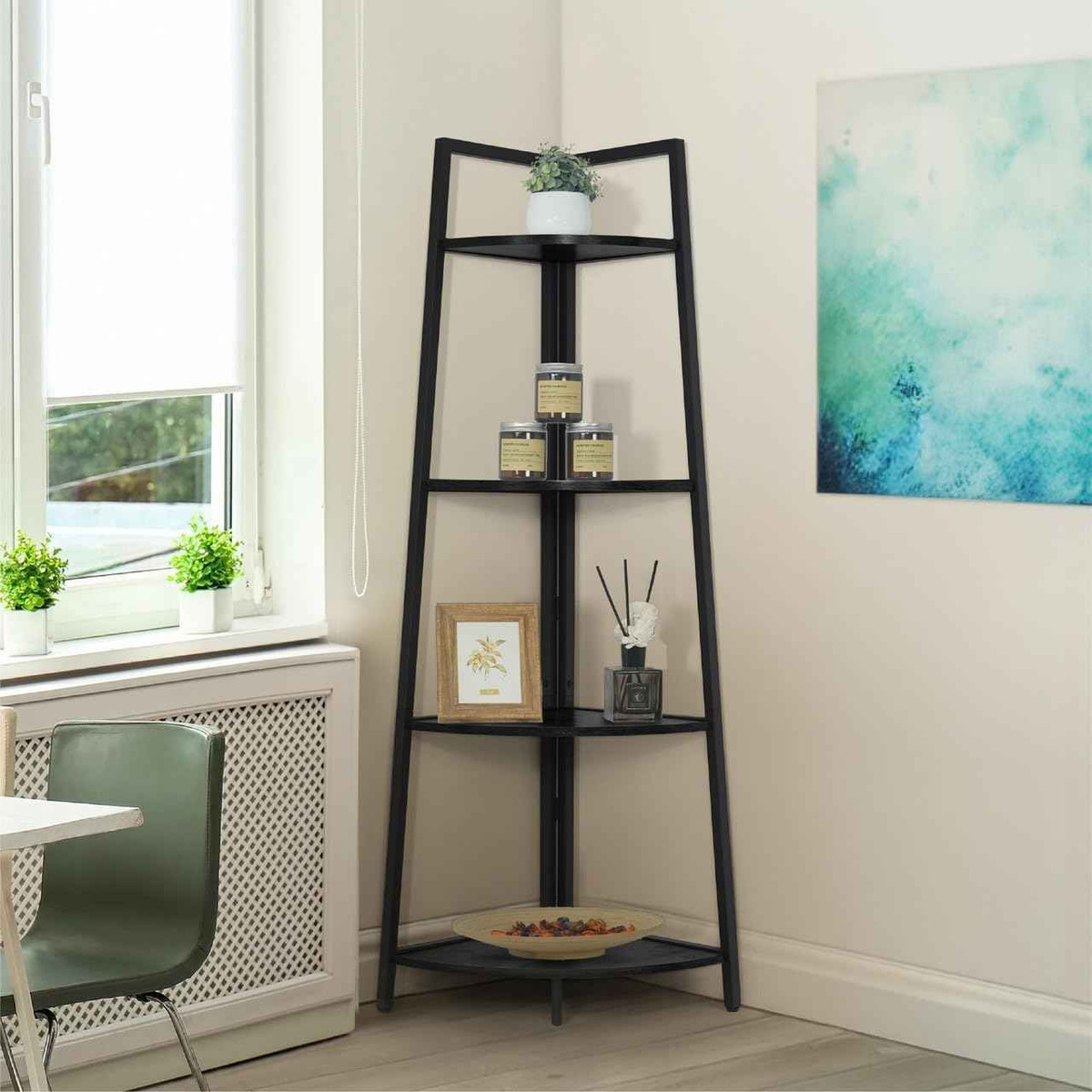 4-Tier Corner Ladder Shelf Tall Stand, available in 5 colors