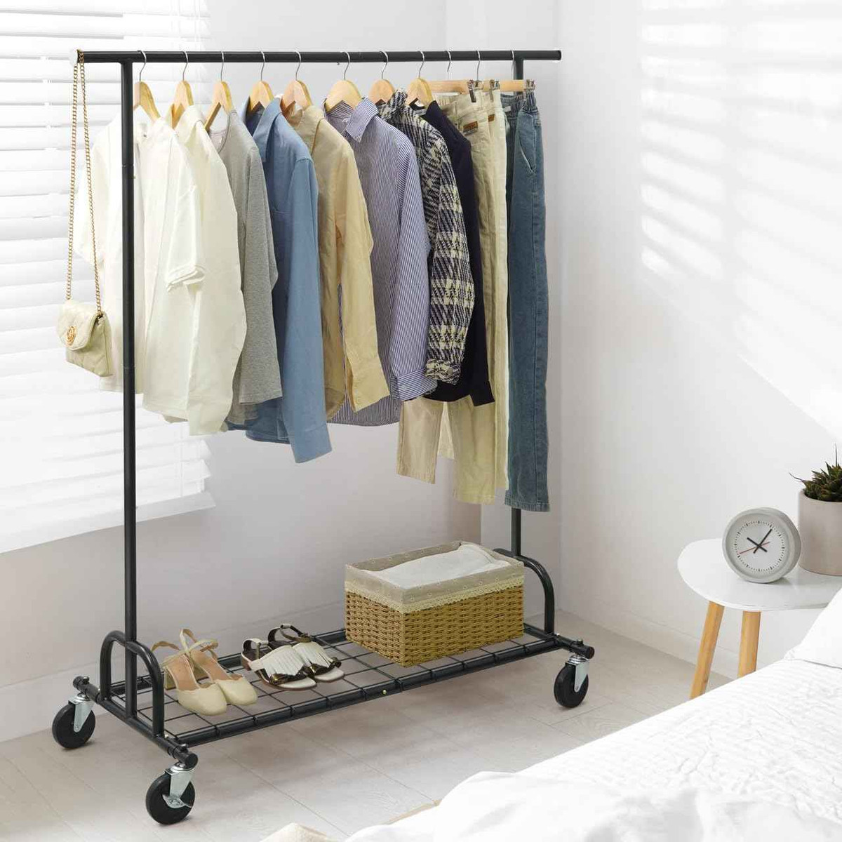 Heavy Duty Clothes Rack with Shelf, Wheels, Extendable Rods, Multiple Options