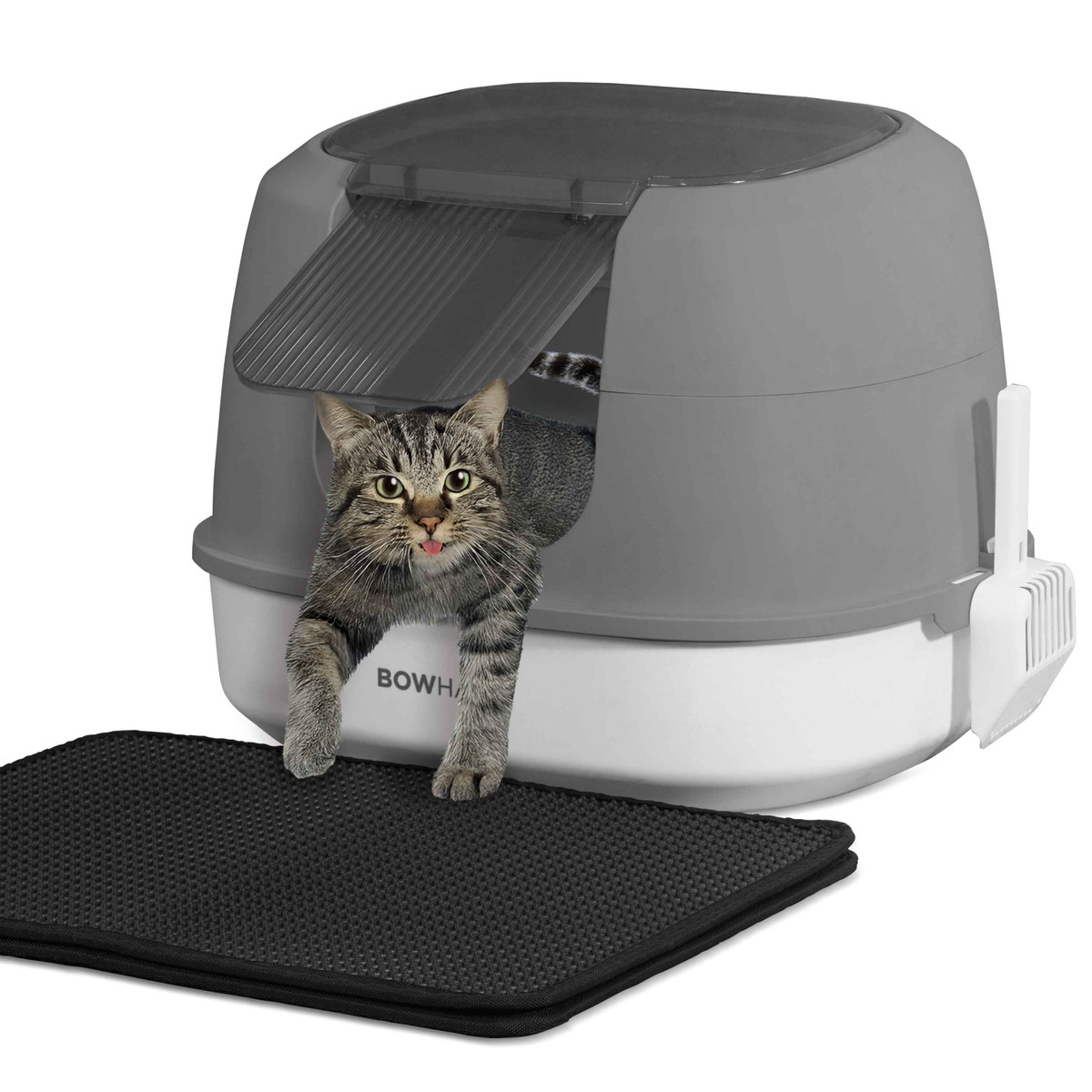 Detachable 3-in-1 Cat Litter Box with Lid, Large Anti-Leak Design, Includes Scoop, Cat Mat & Odor Filter