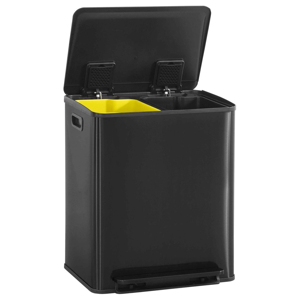 Black Dual Trash Can w/ Single Lid, 25L+25L, 2 x 6.6 Gal