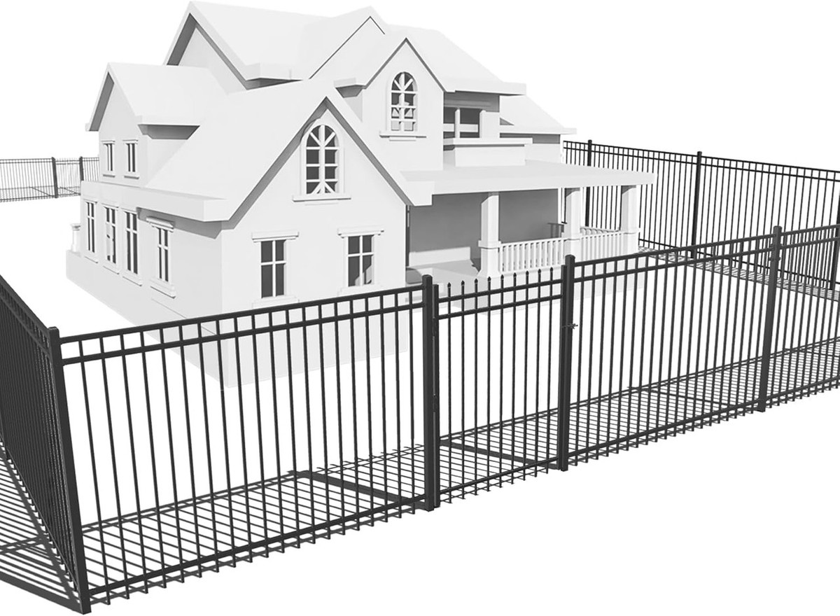 Heavy Duty Flat Top Fence Barrier Kit with 6FT Height X 8FT Width Panels, Pinnacle Gate, Posts & Connectors, Multi-options