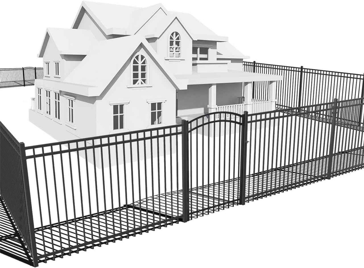 Heavy Duty Flat Top Fence Barrier Kit with 5FT Height X 8FT Width Panels, Arched Gate, Posts & Connectors, Multi-options