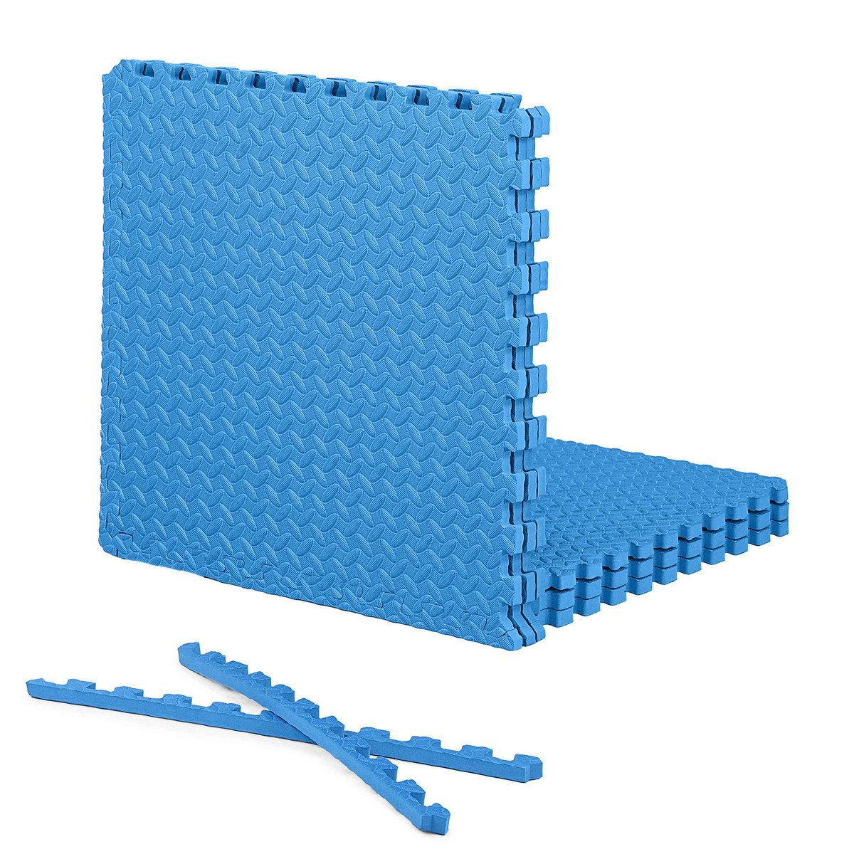 3/4-Inch Thickness Interlocking Reversible Exercise Foam Mats, Diamond Pattern Gym Flooring Tiles, Blue