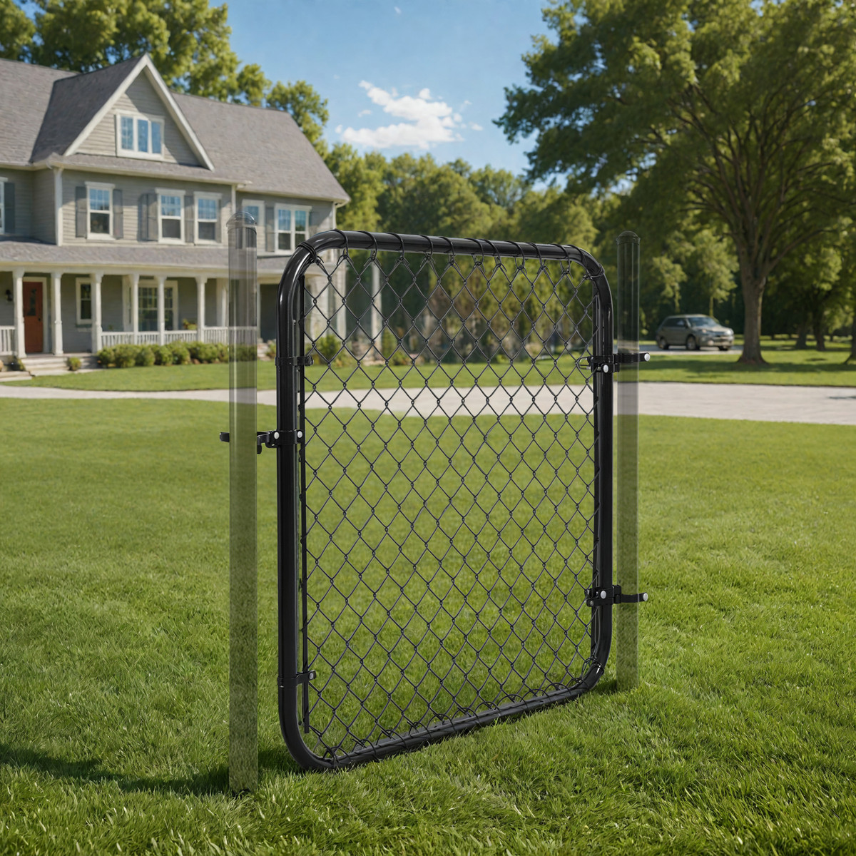 9 / 11.5 Gauge 4ft x 4ft Chain Link Gate Kit, Fits 52 in. Openings, 3 Colors (Silver / Black / Green) 9 / 11.5 Gauge 4ft x 4ft Chain Link Gate Kit, Fits 52 in. Openings, 3 Colors (Silver / Black / Green)
