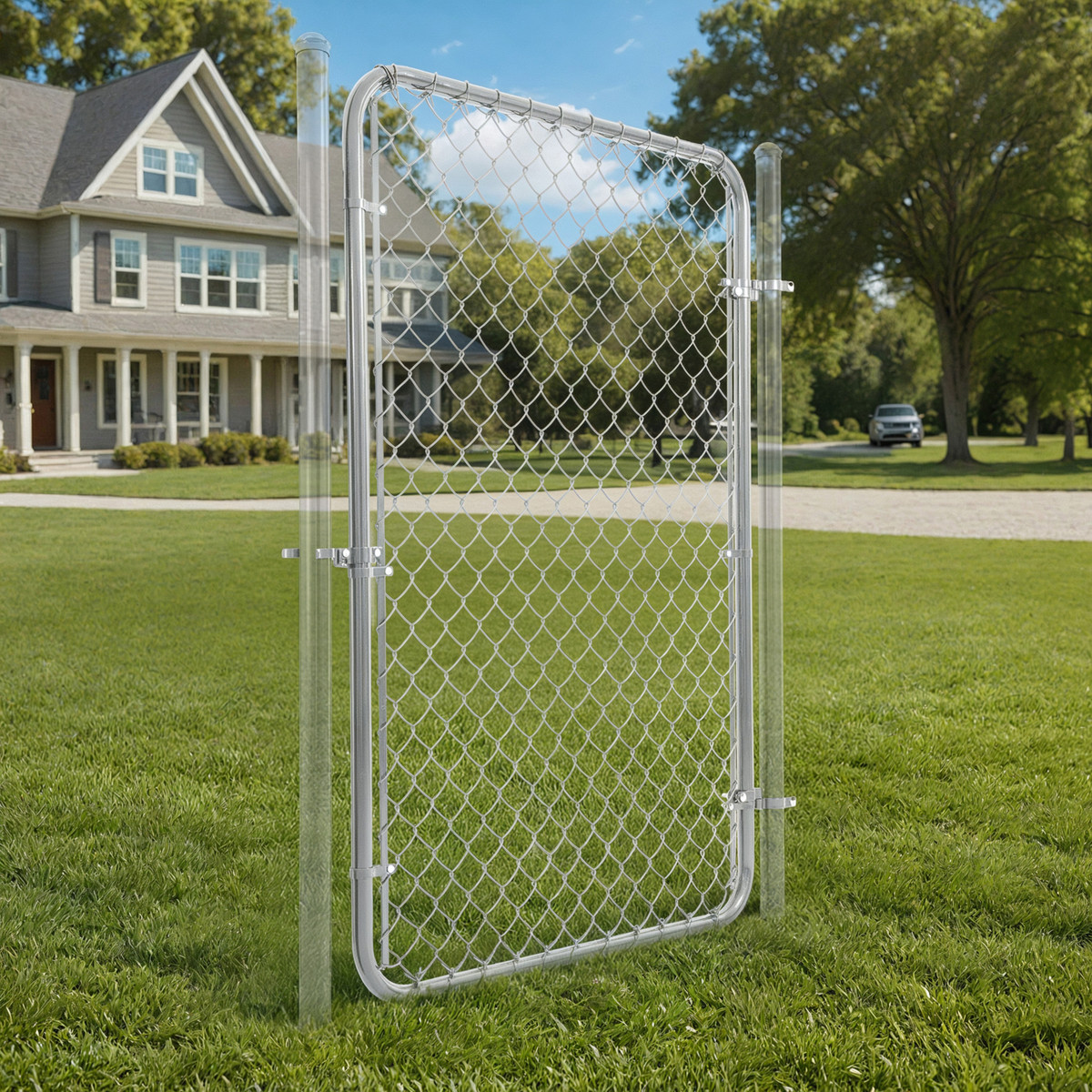 9 / 11.5 Gauge 6ft x 4ft Chain Link Gate Kit, Fits 52 in. Openings, 3 Colors (Silver / Black / Green) 9 / 11.5 Gauge 6ft x 4ft Chain Link Gate Kit, Fits 52 in. Openings, 3 Colors (Silver / Black / Green)