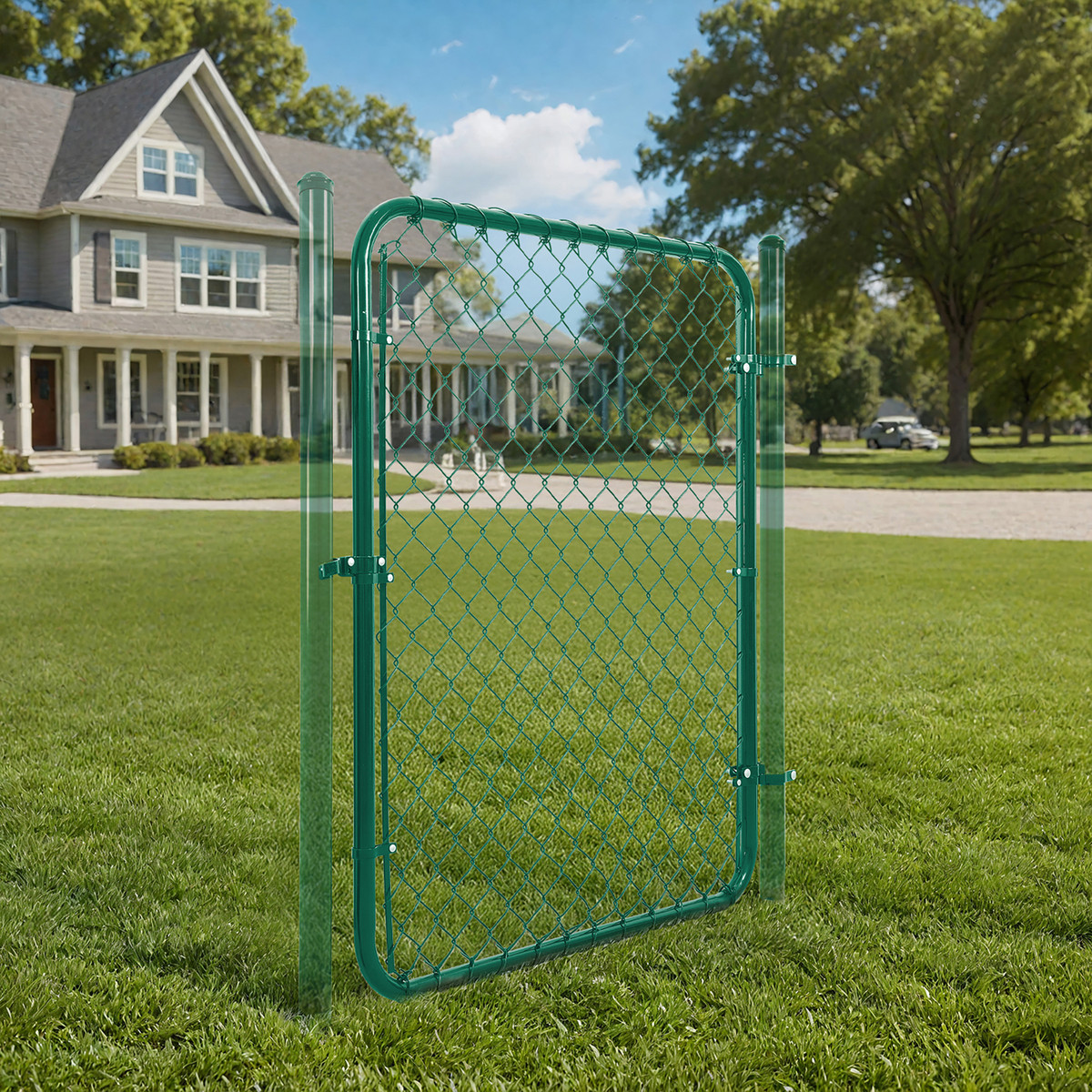 9 / 11.5 Gauge 5ft x 4ft Chain Link Gate Kit, Fits 52 in. Openings, 3 Colors (Silver / Black / Green) 9 / 11.5 Gauge 5ft x 4ft Chain Link Gate Kit, Fits 52 in. Openings, 3 Colors (Silver / Black / Green)
